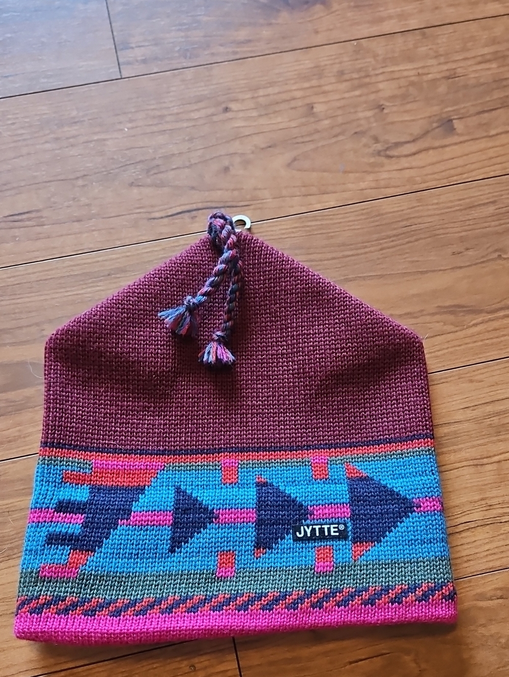 Jytte Mens' Burgundy & Turquoise Knit Beanie